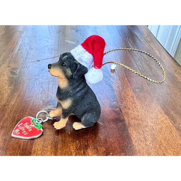 Vintage 90's Ganz Rottweilier Christmas Ornament Dog New Santa Loves Me … - Picture 9 of 12